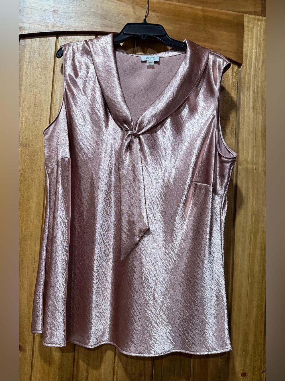 Tamari Satin Tie-Neck Sleeveless Blouse in Dusty Rose